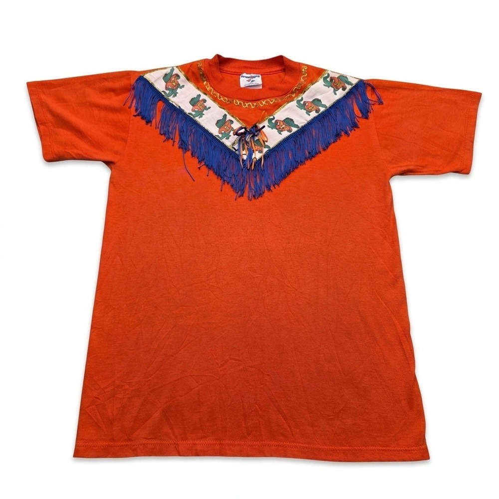 Vintage Jerzees Florida Gators Fringe T-Shirt Adult Medium Orange Made in USA